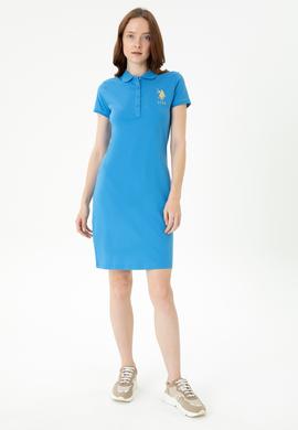 Kadın Saks Polo Yaka Mini Boy Örme Elbise - 50262696138
