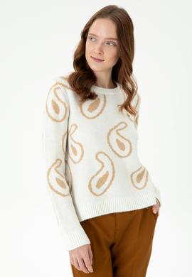 Kadın Bisiklet Yaka Krem Kazak - 50270424011