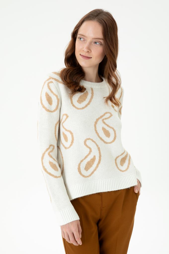 Kadın Bisiklet Yaka Krem Kazak