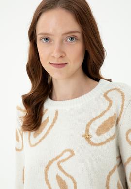 Kadın Bisiklet Yaka Krem Kazak - 50270424011