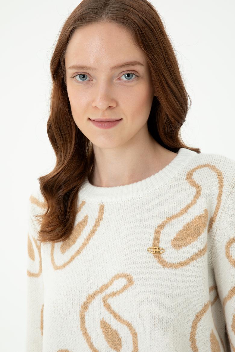 Kadın Bisiklet Yaka Krem Kazak - 50270424011