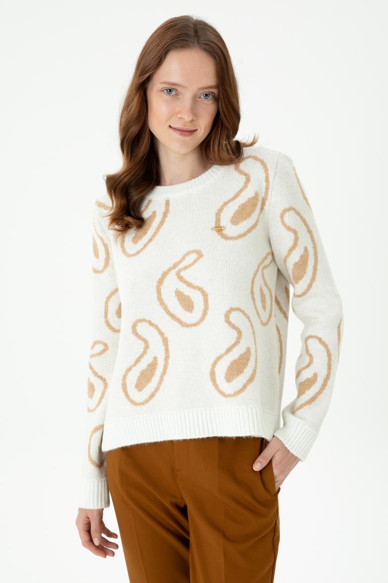 Kadın Bisiklet Yaka Krem Kazak - 50270424011