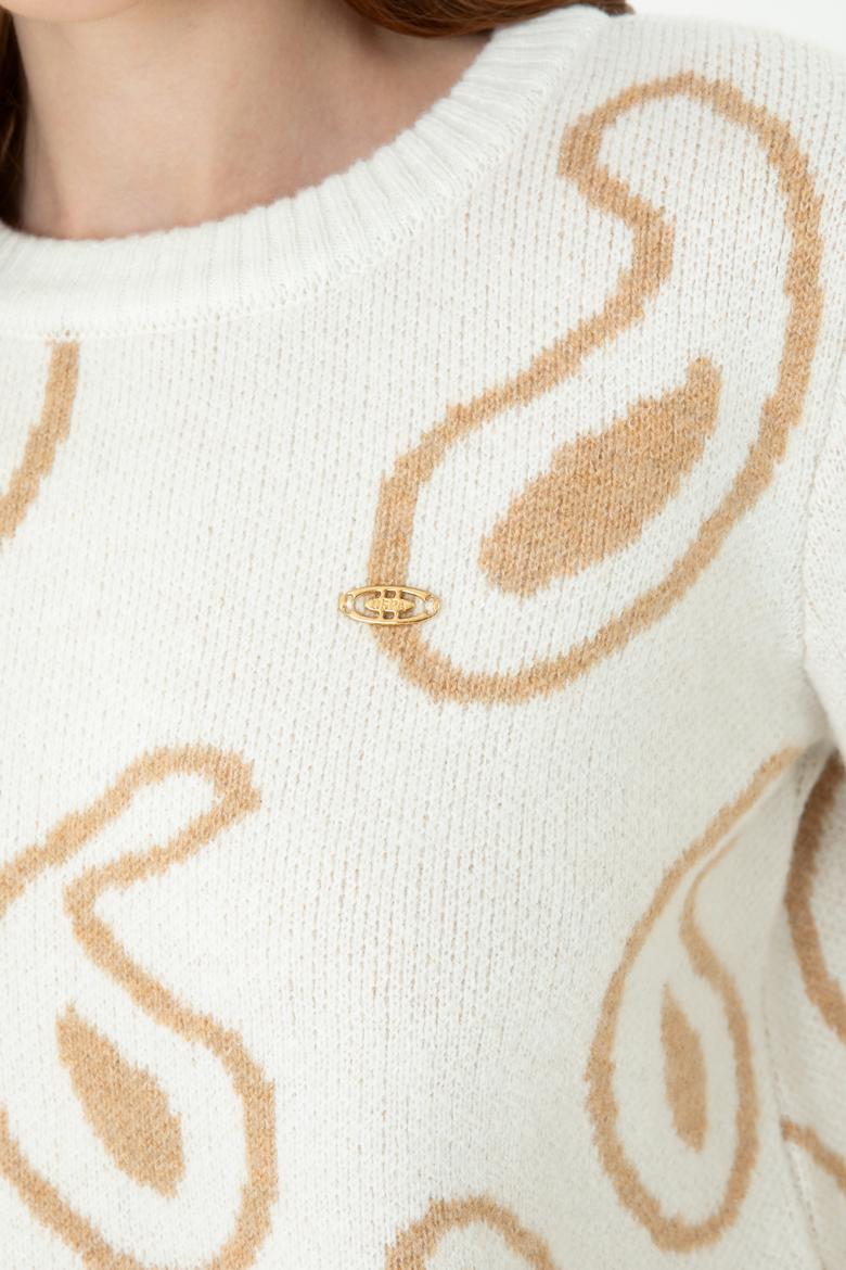 Kadın Bisiklet Yaka Krem Kazak - 50270424011