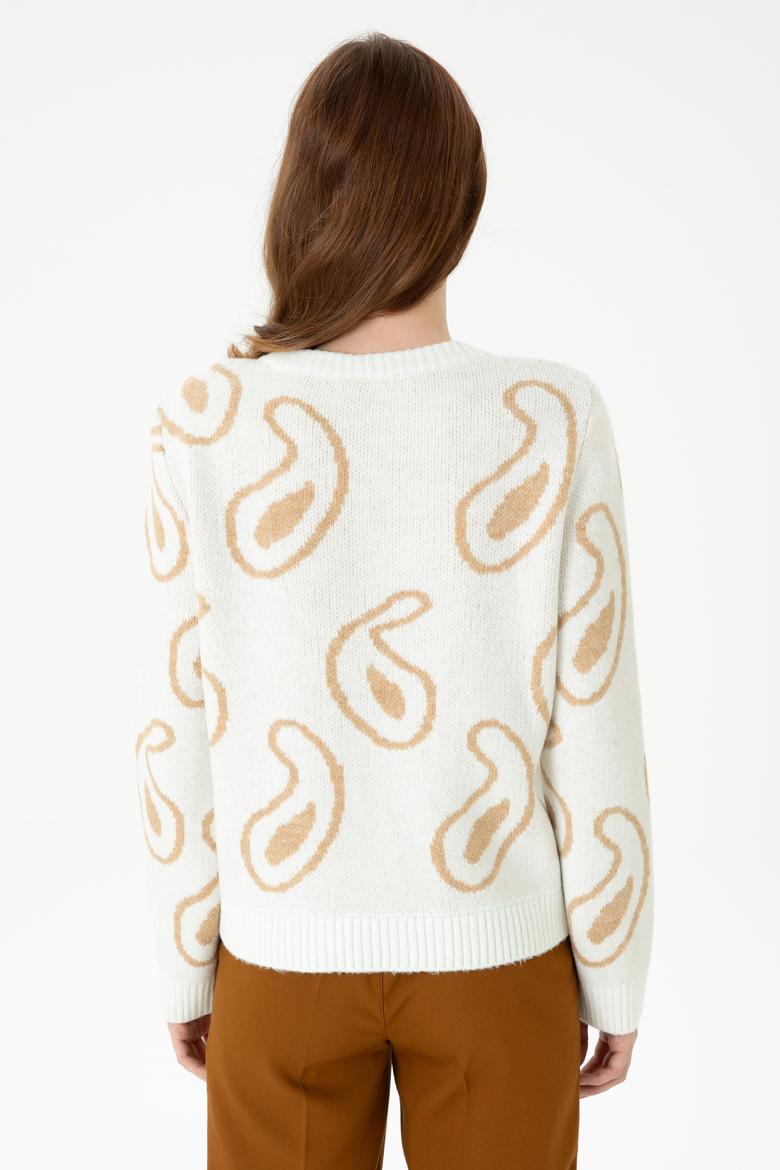 Kadın Bisiklet Yaka Krem Kazak - 50270424011