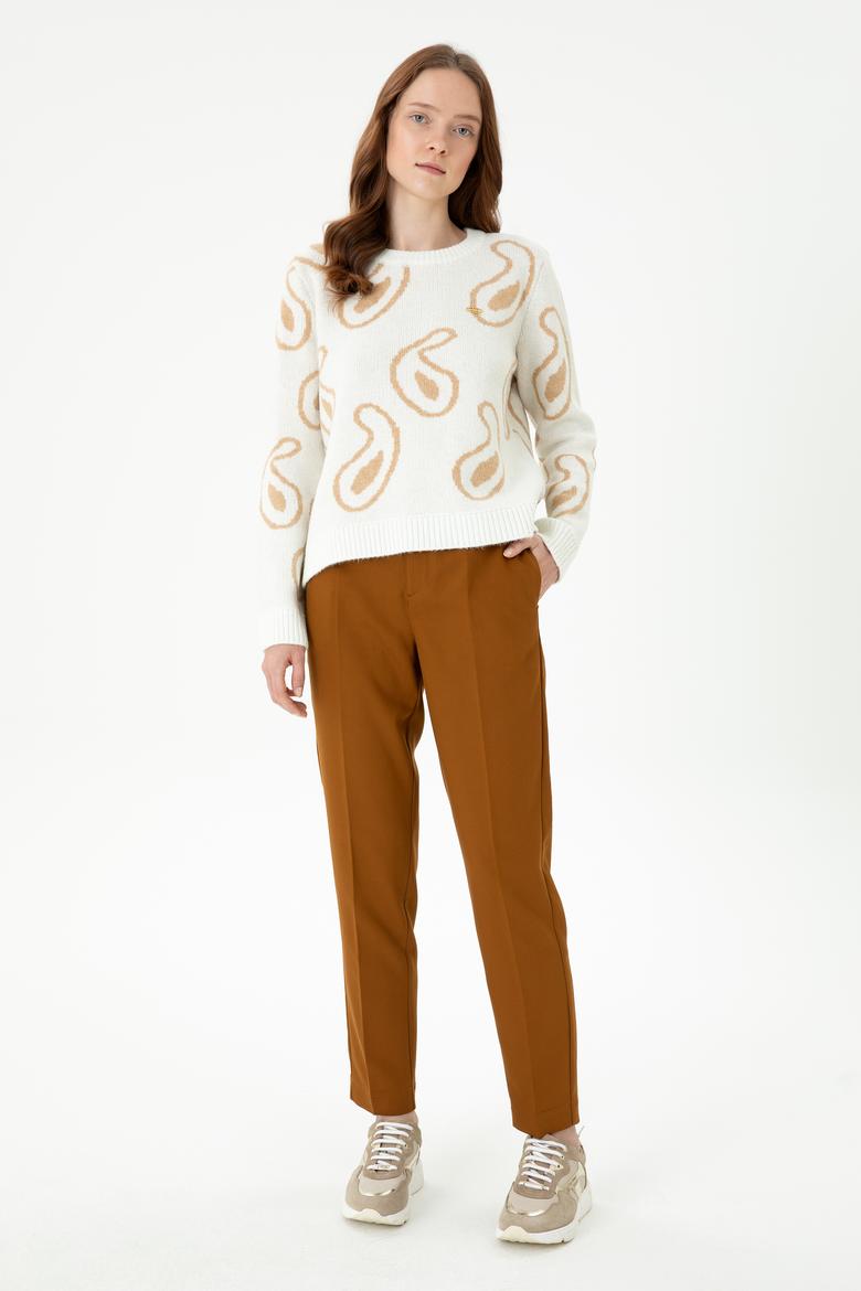 Kadın Bisiklet Yaka Krem Kazak - 50270424011