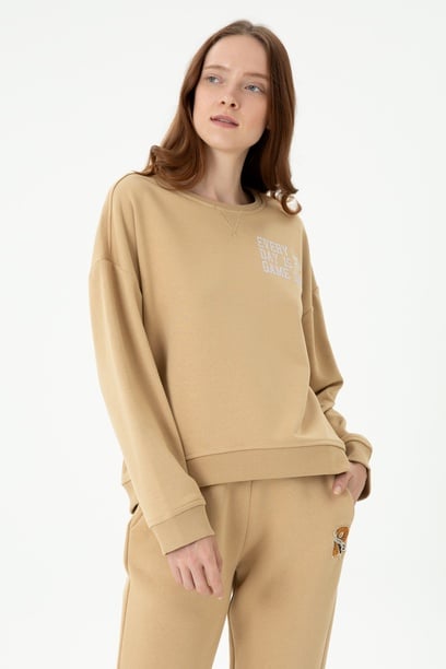 Kadın Kum Bisiklet Yaka Sweatshirt