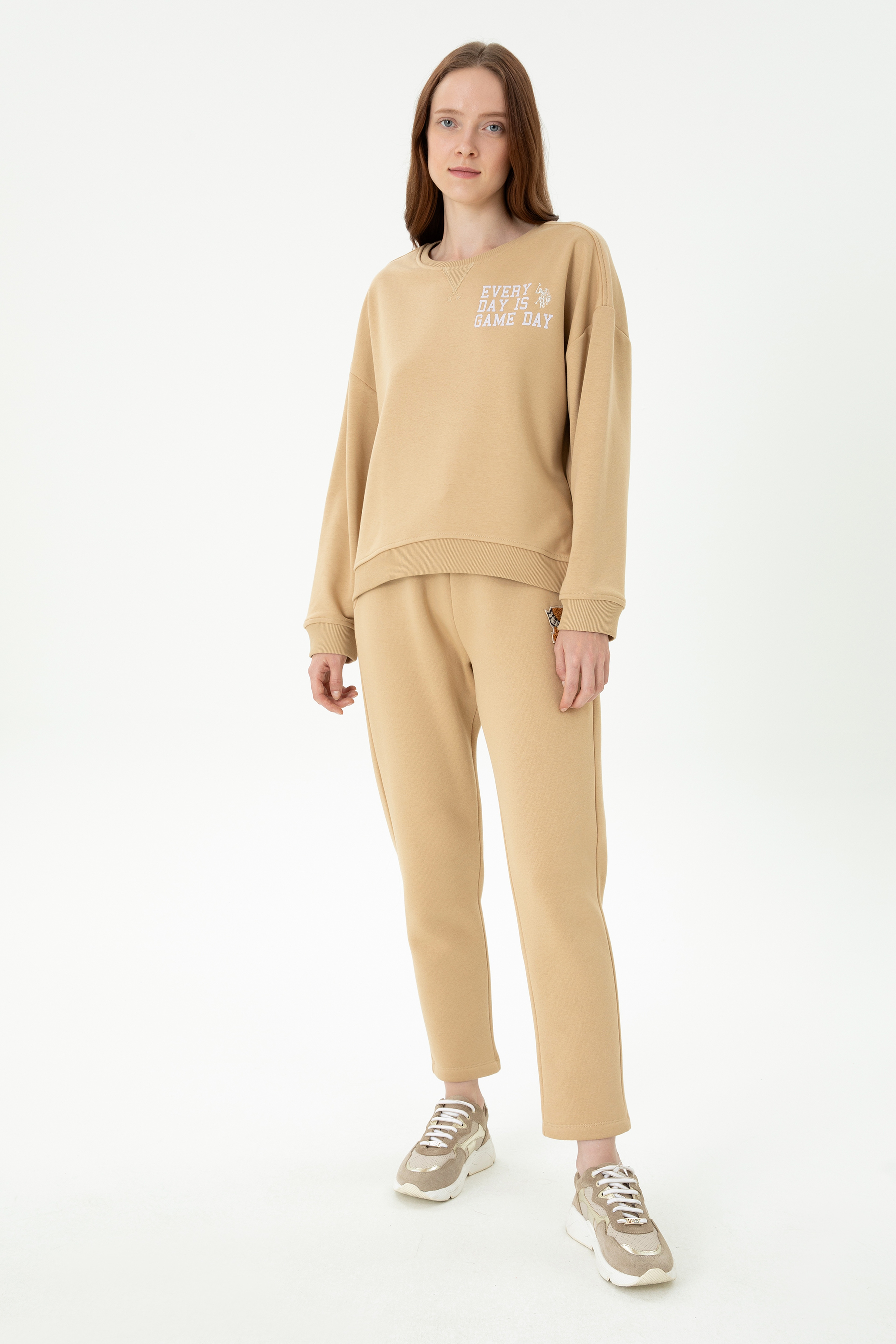 Kadın Kum Bisiklet Yaka Sweatshirt - Image 4