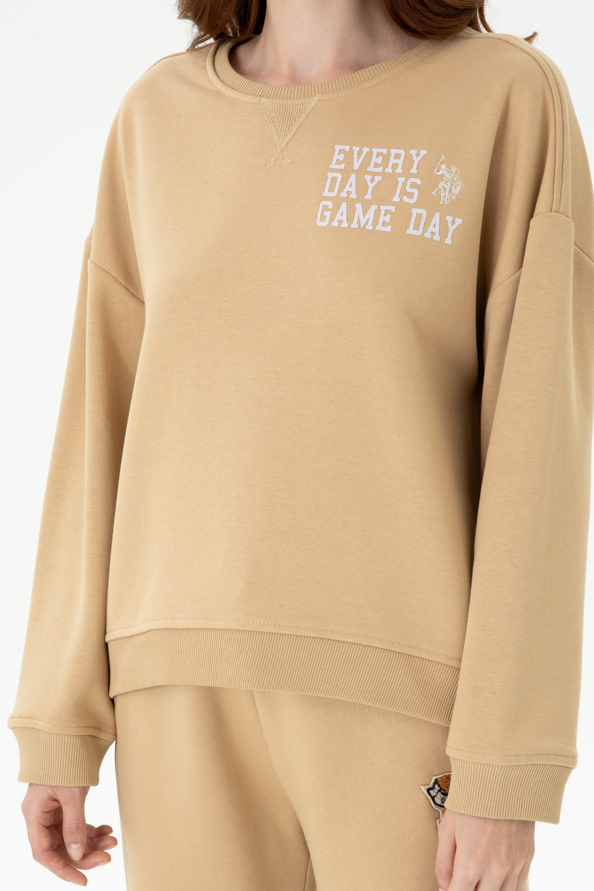 Kadın Kum Bisiklet Yaka Sweatshirt - Image 6