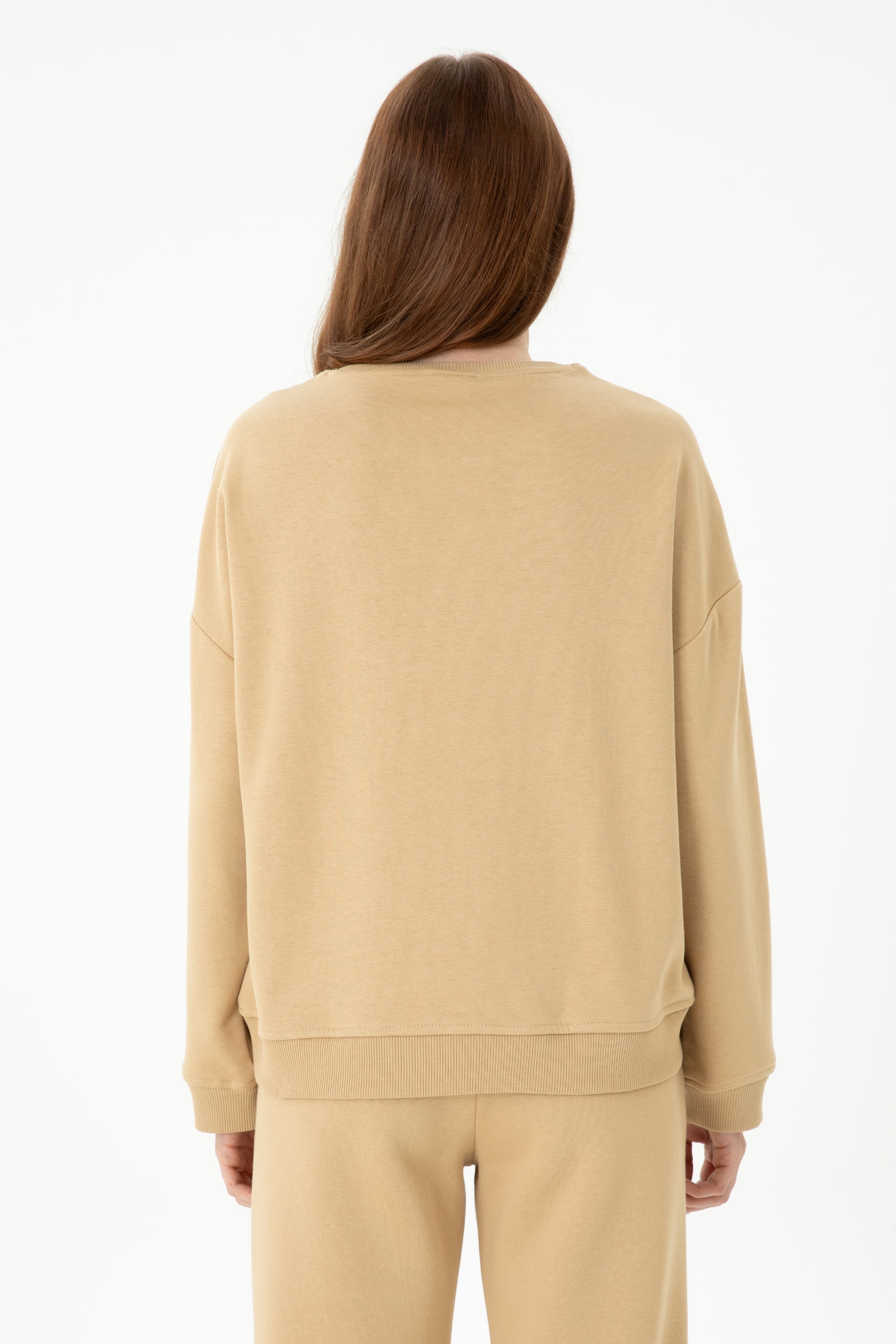 Kadın Kum Bisiklet Yaka Sweatshirt - Image 5