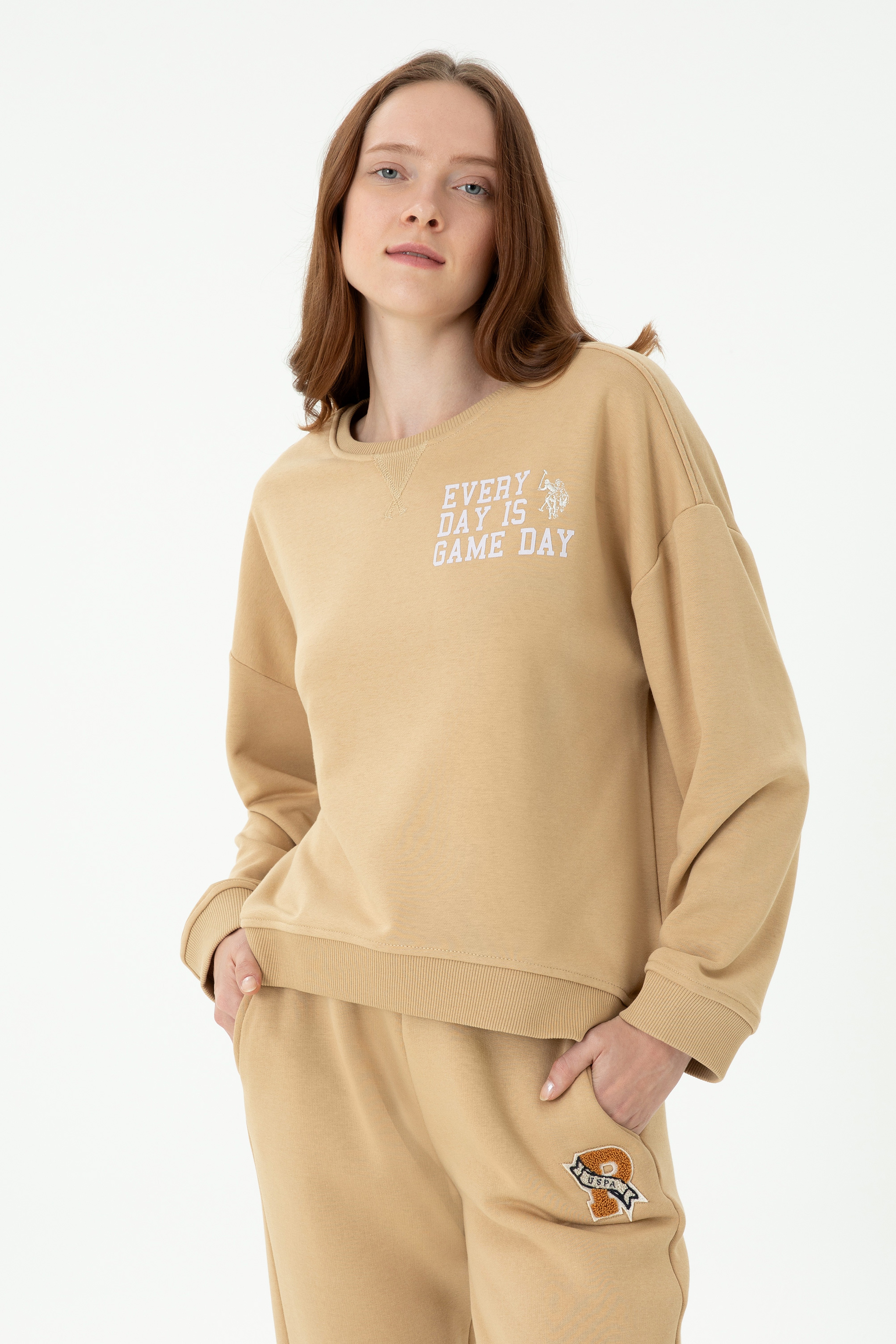Kadın Kum Bisiklet Yaka Sweatshirt - Image 3