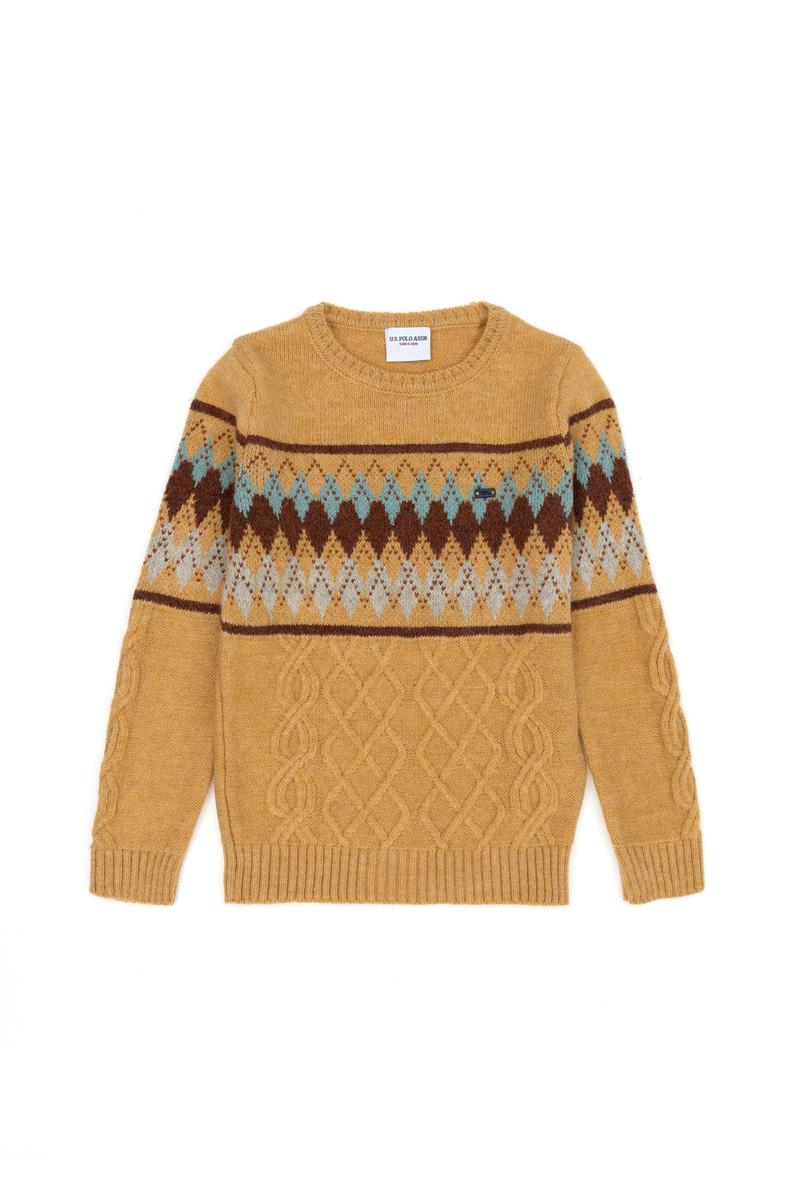 Erkek Çocuk Kum Melanj Bisiklet Yaka Triko Kazak