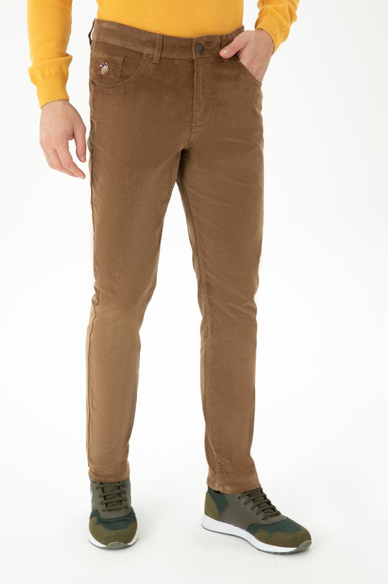 Erkek Slim Fit Camel Kanvas Pantolon