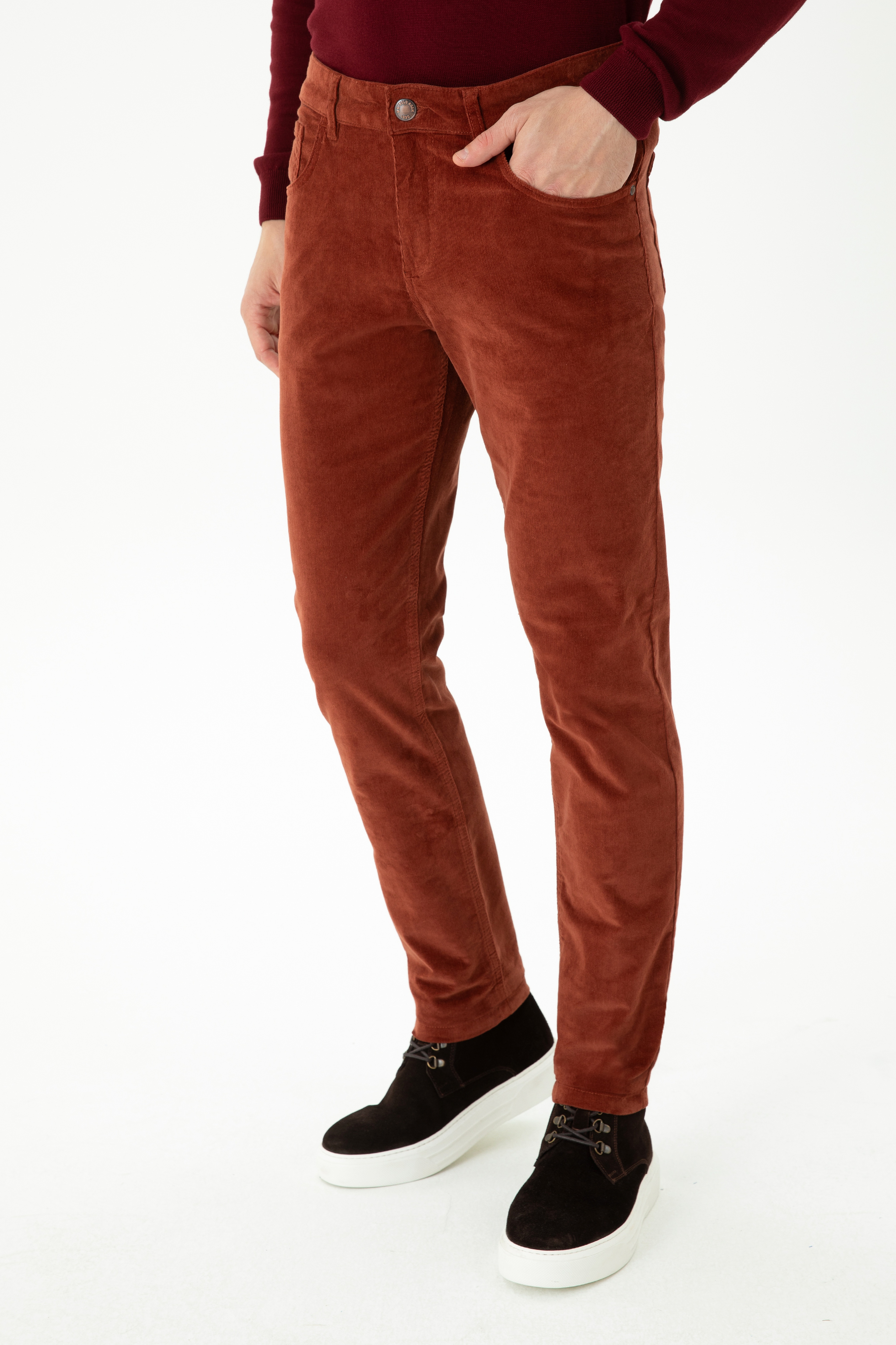 Erkek Slim Fit Kiremit Kanvas Pantolon - Image 2