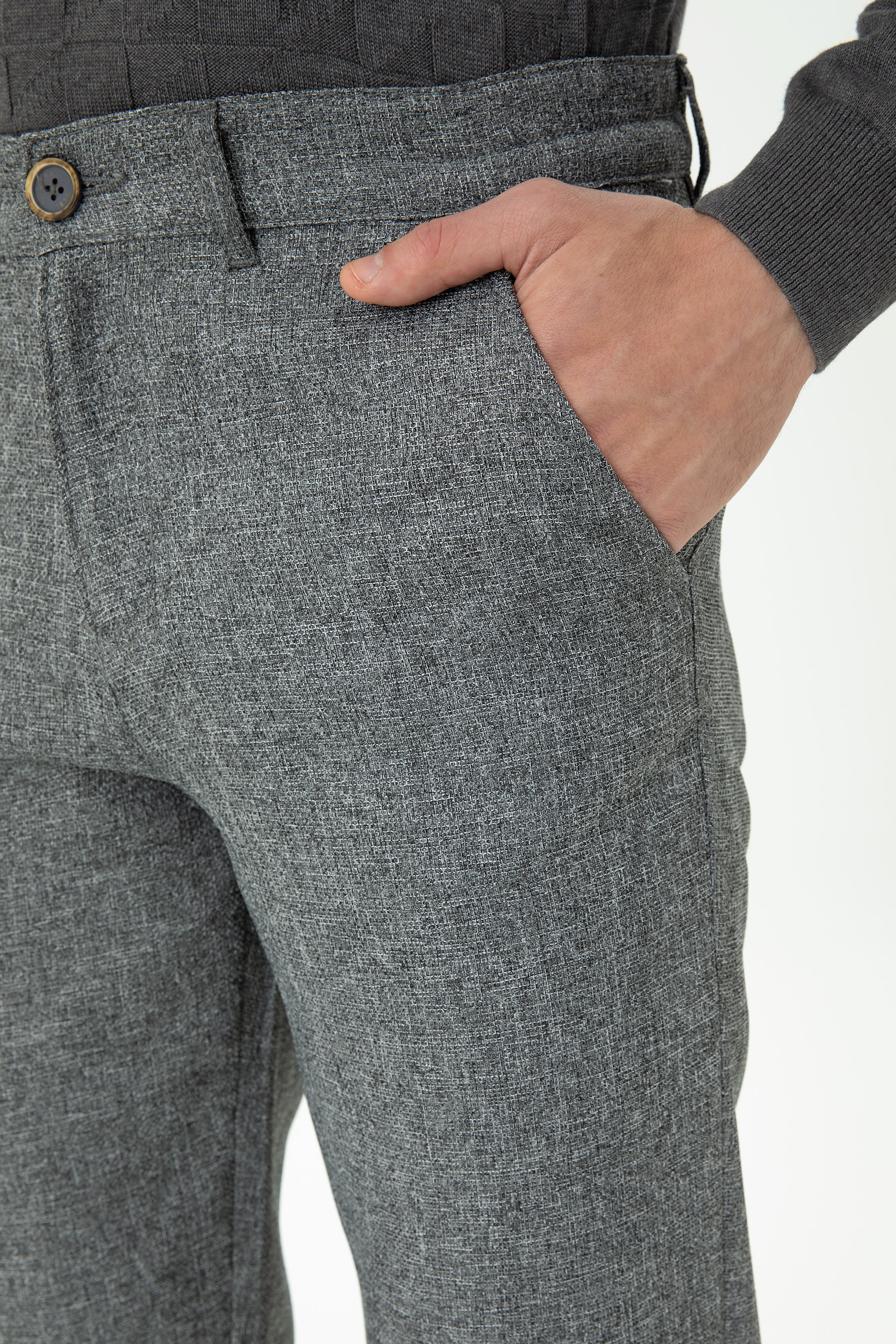 Erkek Carrot Fit Gri Kanvas Pantolon - Image 6