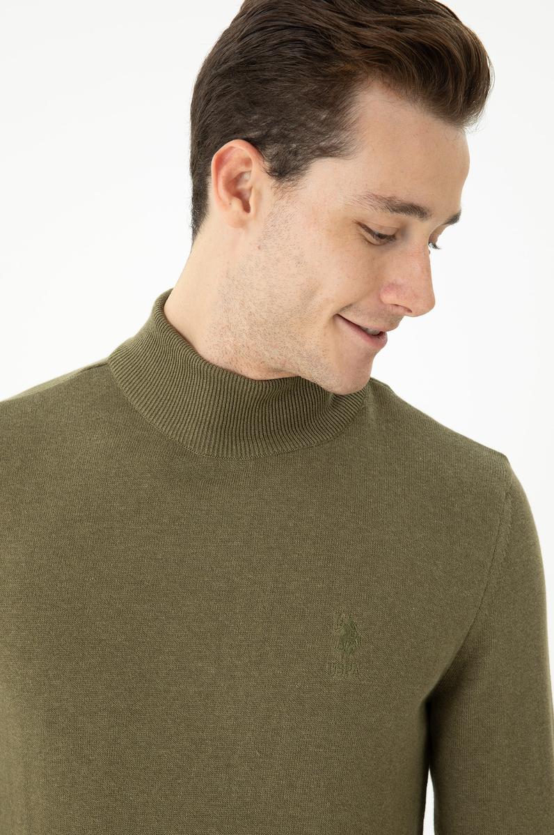 Erkek Haki Melanj Boğazlı Kazak