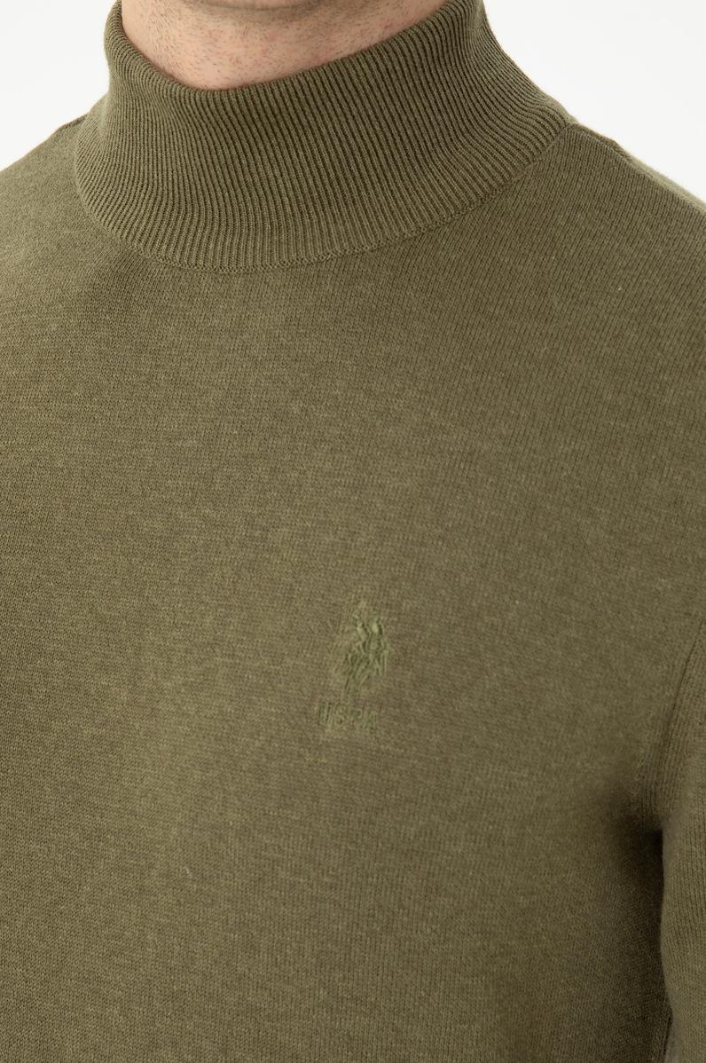 Erkek Haki Melanj Boğazlı Kazak