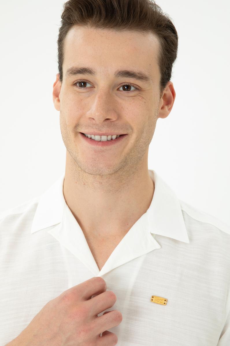 Erkek Apaş Yaka Taş Kısa Kollu Gömlek