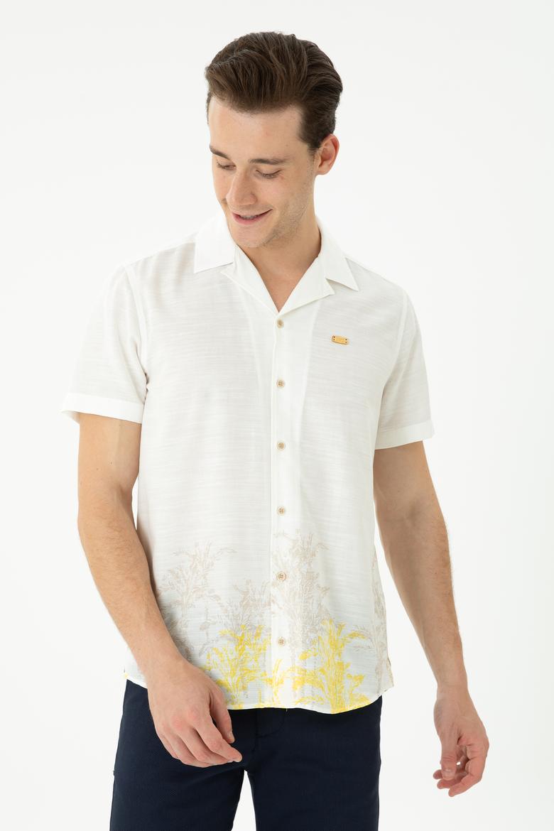 Erkek Apaş Yaka Taş Kısa Kollu Gömlek