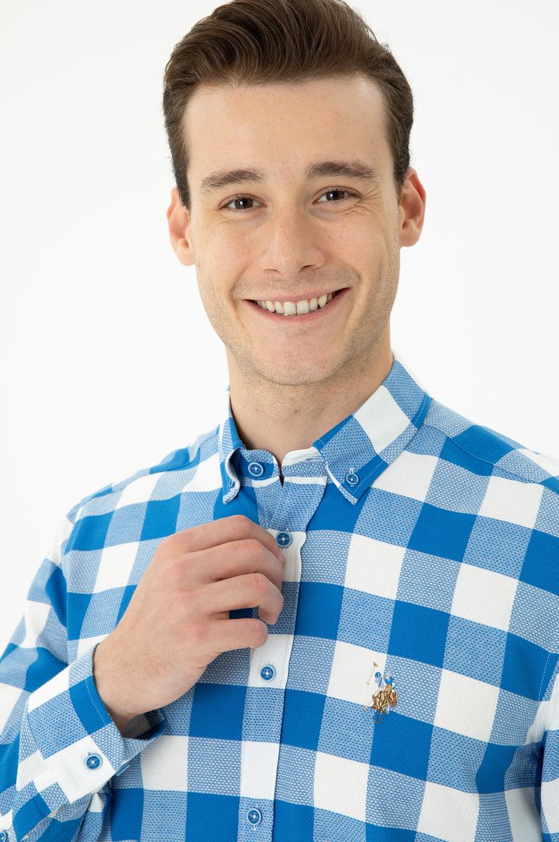 Erkek Saks Uzun Kollu Gömlek