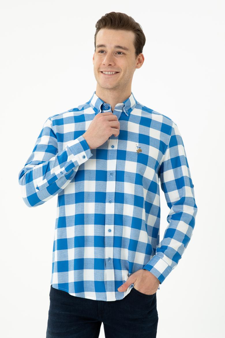 Erkek Saks Uzun Kollu Gömlek