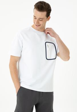 Erkek Beyaz Comfort Bisiklet Yaka Tişört - 50263578025