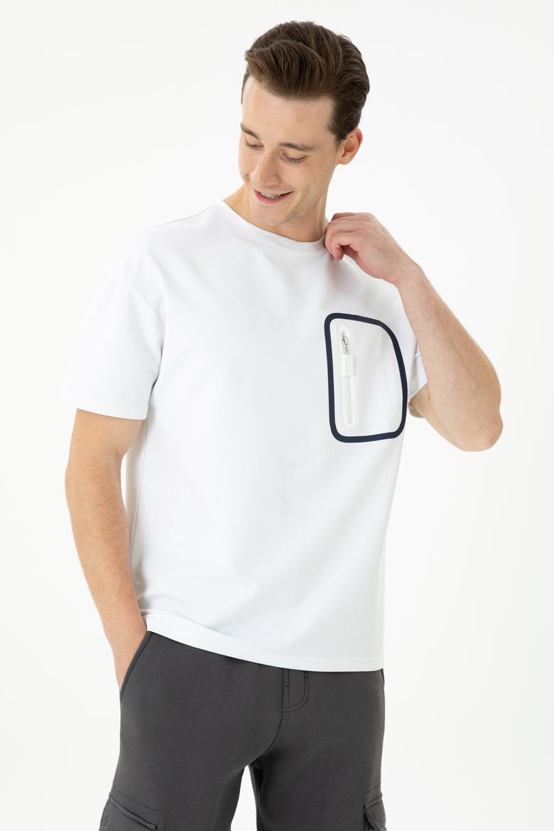 Erkek Beyaz Comfort Bisiklet Yaka Tişört - 50263578025