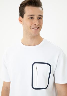 Erkek Beyaz Comfort Bisiklet Yaka Tişört - 50263578025