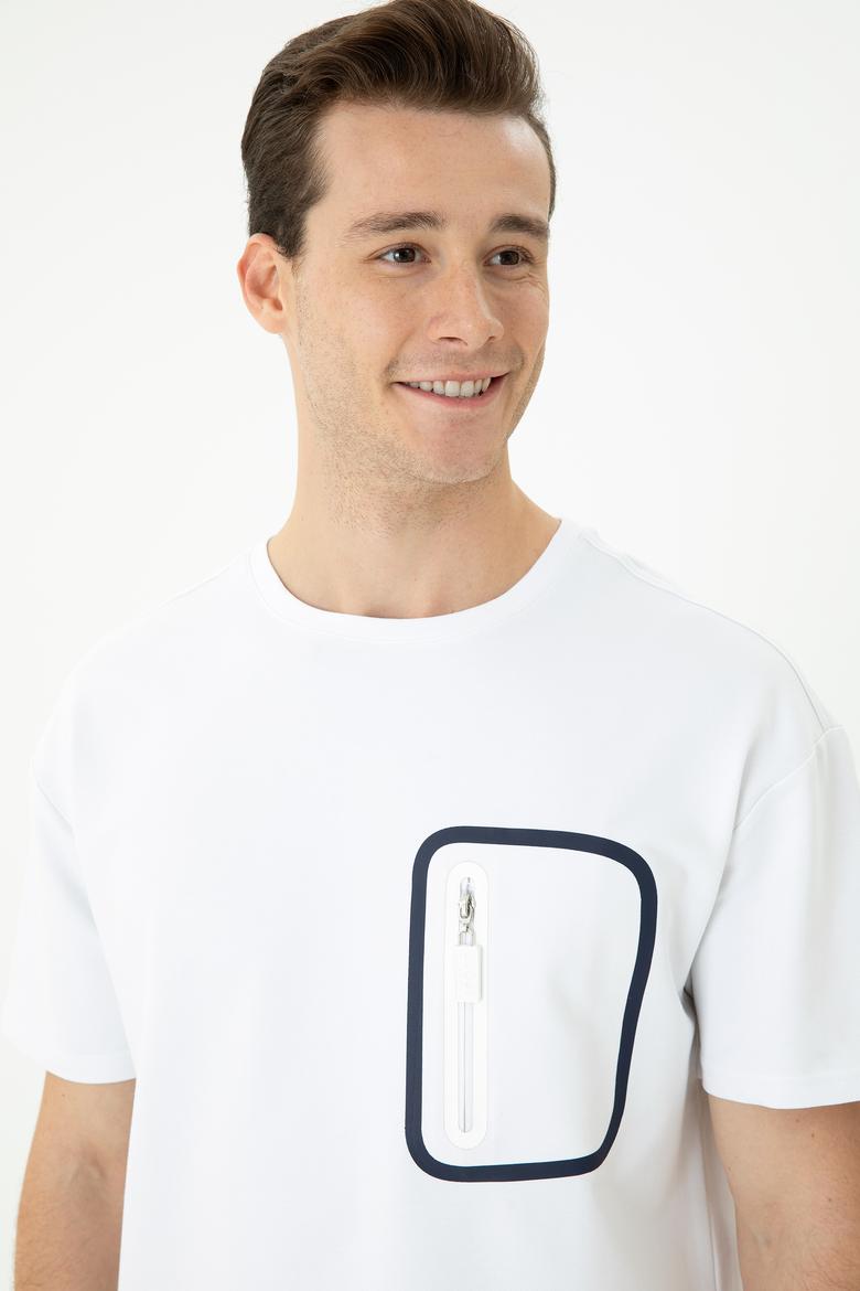 Erkek Beyaz Comfort Bisiklet Yaka Tişört - 50263578025