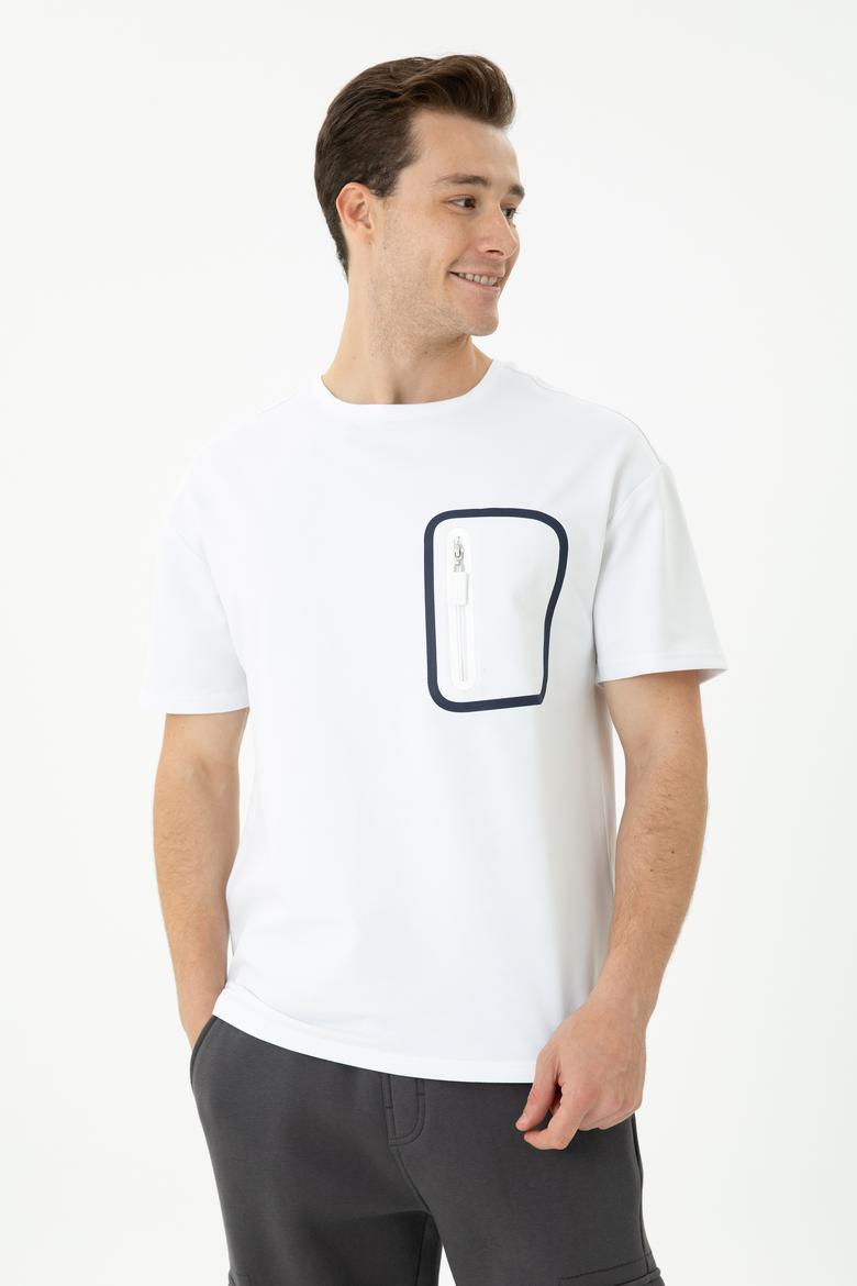 Erkek Beyaz Comfort Bisiklet Yaka Tişört - 50263578025