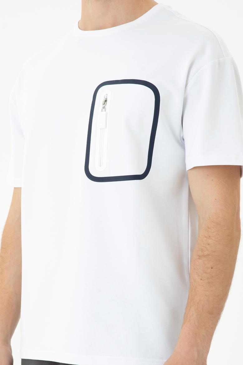 Erkek Beyaz Comfort Bisiklet Yaka Tişört - 50263578025