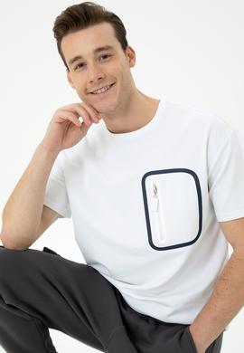 Erkek Beyaz Comfort Bisiklet Yaka Tişört - 50263578025