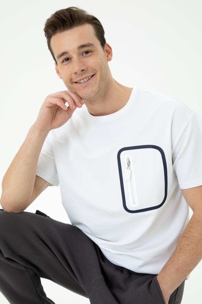 Erkek Beyaz Comfort Bisiklet Yaka Tişört