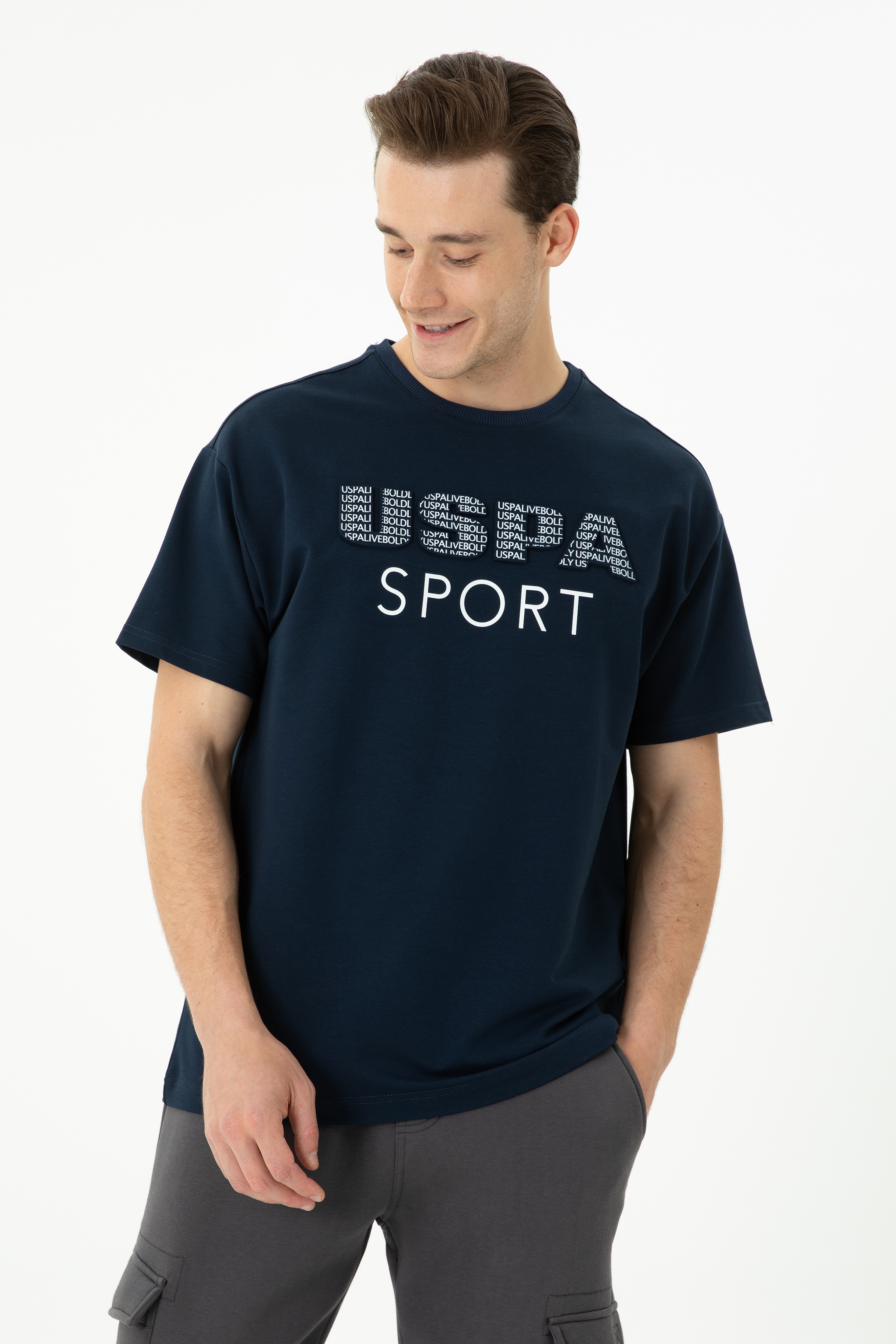 Erkek Lacivert Comfort Bisiklet Yaka Tişört - Image 1