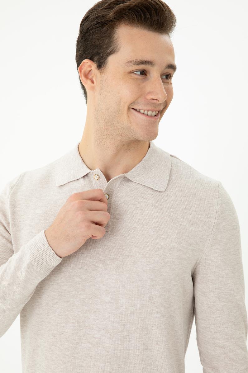 Erkek Taş Melanj Polo Yaka Kazak