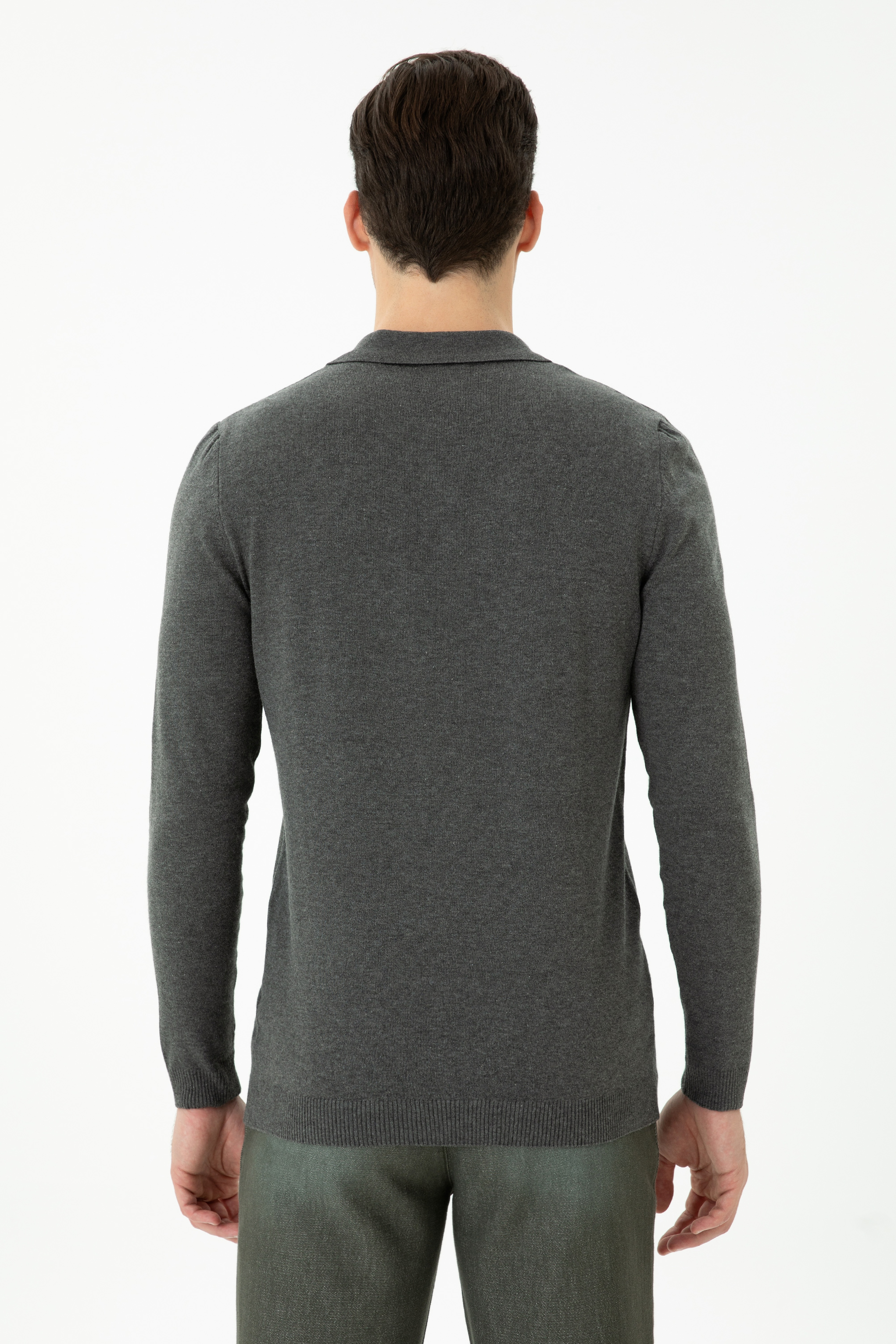 Erkek Slim Fit Antrasit Melanj Polo Yaka Kazak