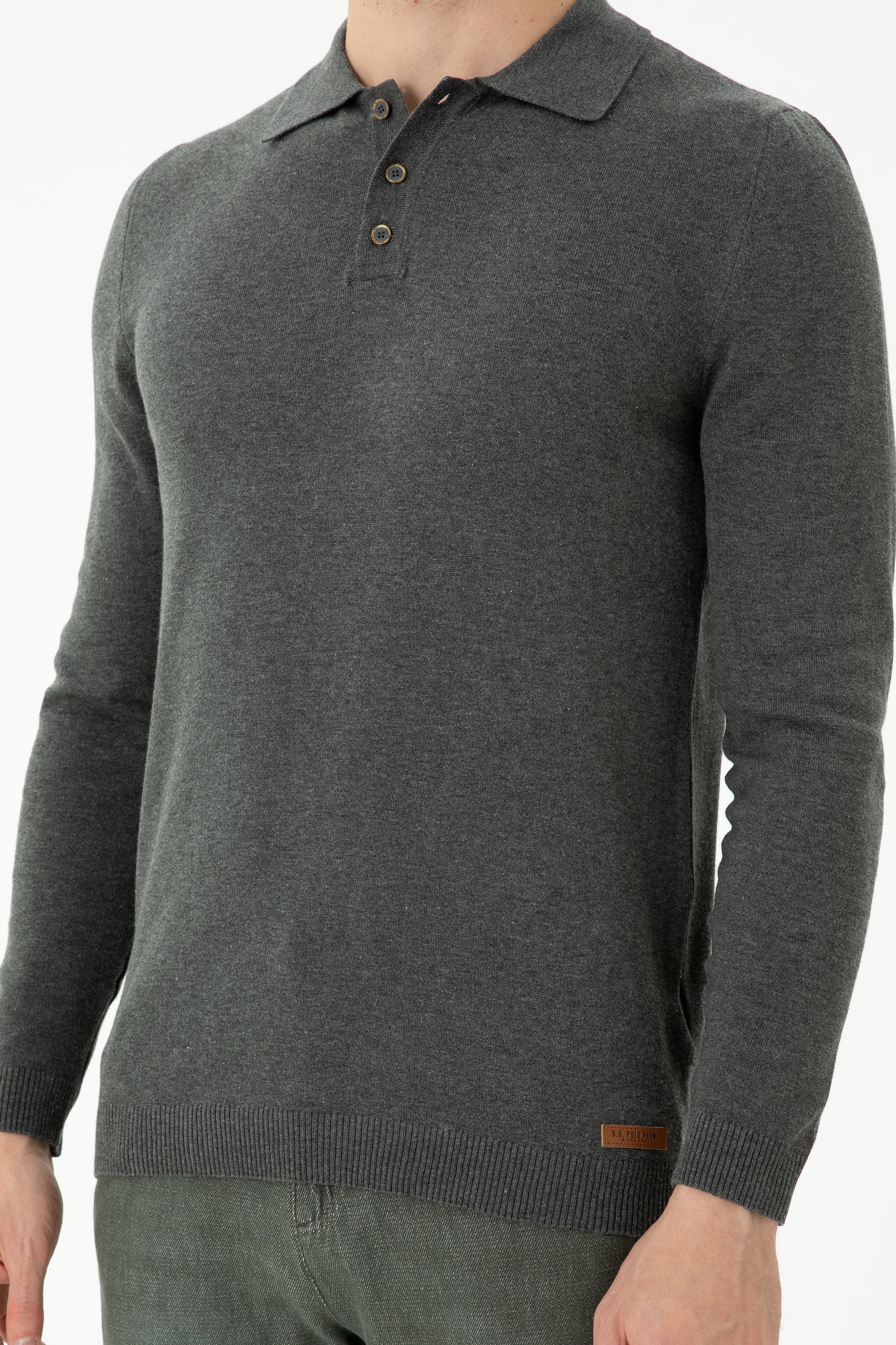 Erkek Slim Fit Antrasit Melanj Polo Yaka Kazak