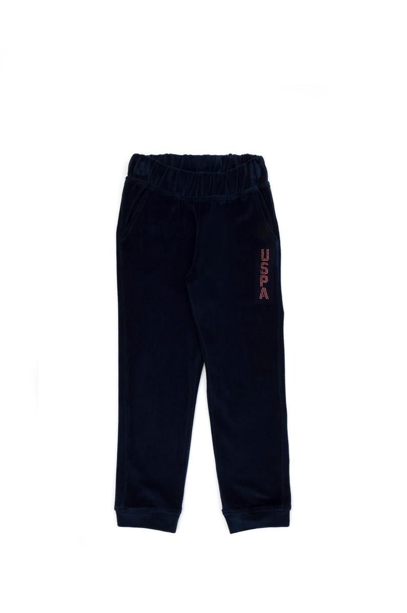 Kız Çocuk Lacivert Taş Detaylı Kadife Eşofman Altı