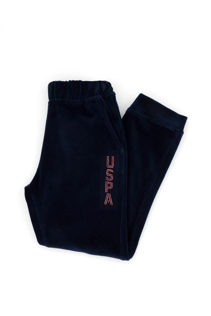 Kız Çocuk Lacivert Taş Detaylı Kadife Eşofman Altı