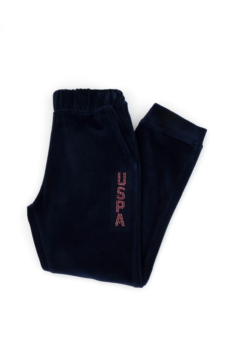 Kız Çocuk Lacivert Taş Detaylı Kadife Eşofman Altı