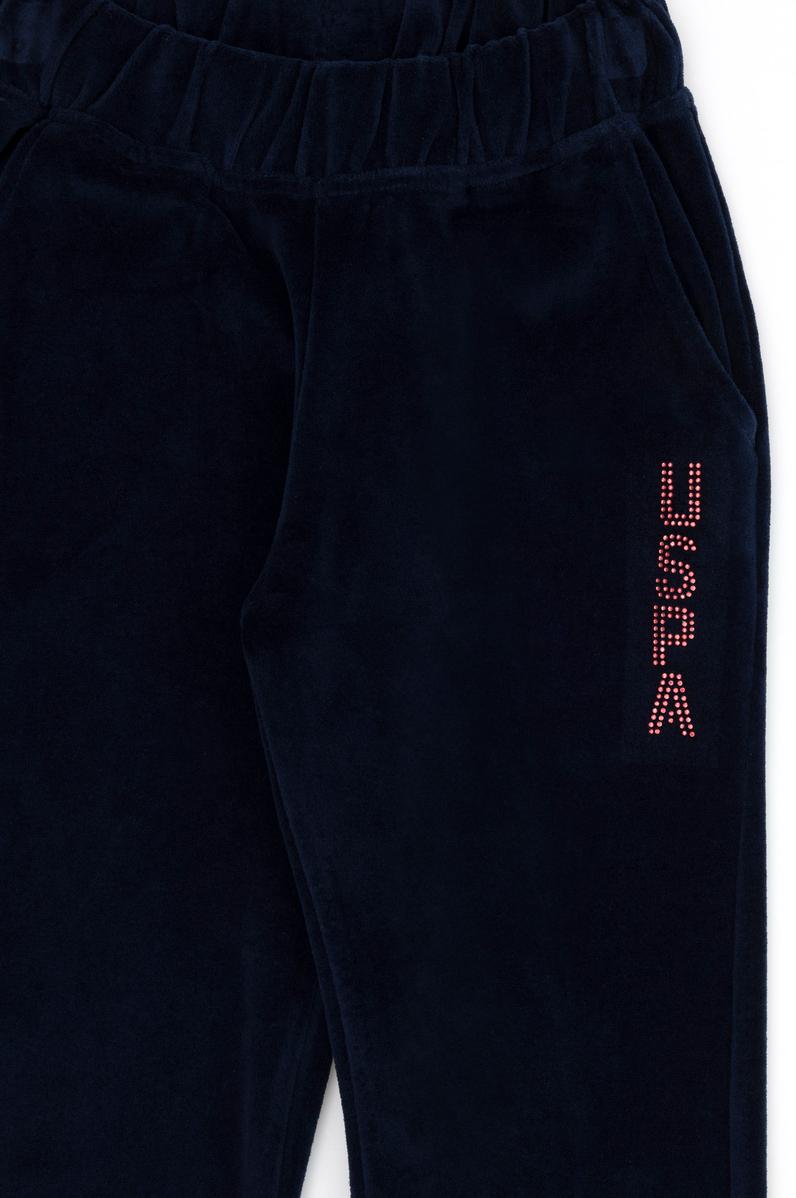 Kız Çocuk Lacivert Taş Detaylı Kadife Eşofman Altı