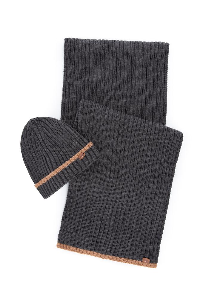 Erkek Gri Melanj Kaşkol Bere Takım