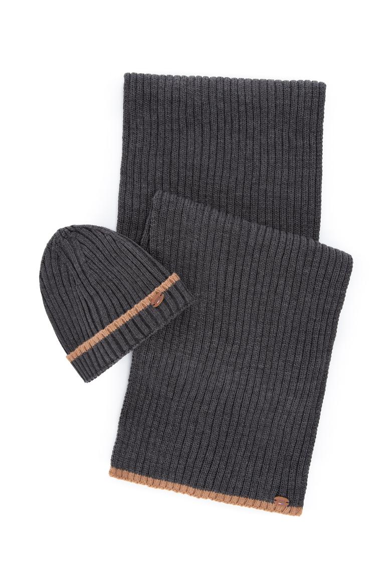 Erkek Gri Melanj Kaşkol Bere Takım