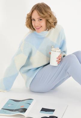 Kadın Mavi Kazak - 50253900004