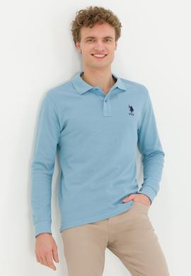 Erkek Mavi Polo Yaka Basic Sweatshirt - 50253133117