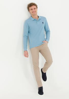 Erkek Mavi Polo Yaka Basic Sweatshirt - 50253133117