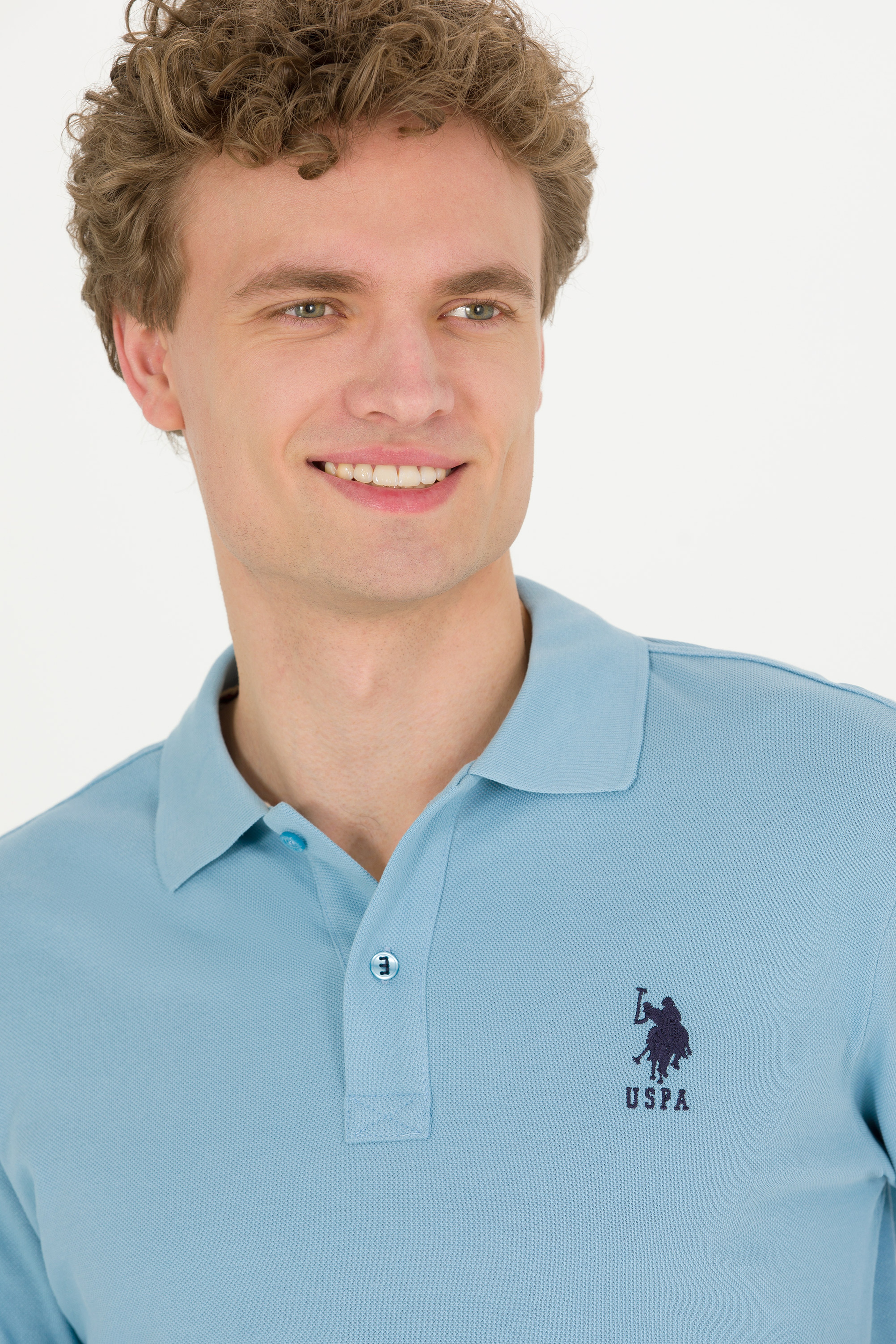 Erkek Mavi Polo Yaka Basic Sweatshirt - Image 2