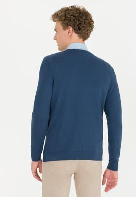 Erkek İndigo V Yaka Basic Triko Kazak - 50253445118