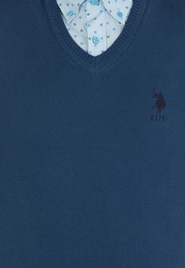 Erkek İndigo V Yaka Basic Triko Kazak - 50253445118