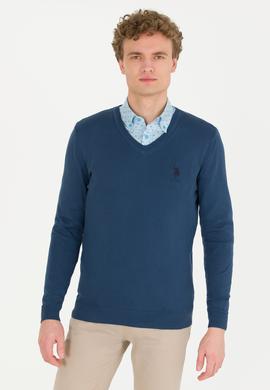 Erkek İndigo V Yaka Basic Triko Kazak - 50253445118