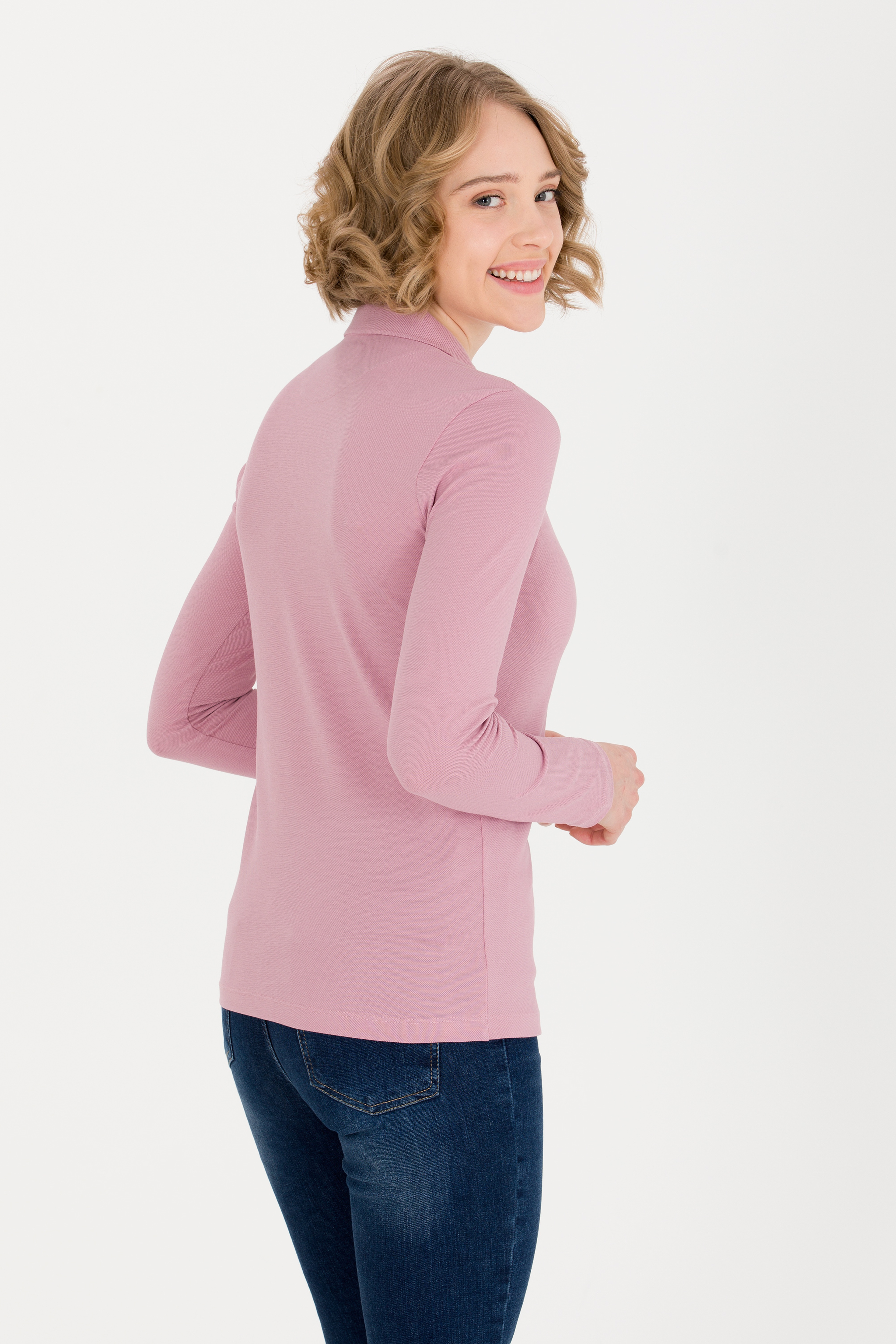 Kadın Manolya Polo Yaka Basic Sweatshirt - Image 5